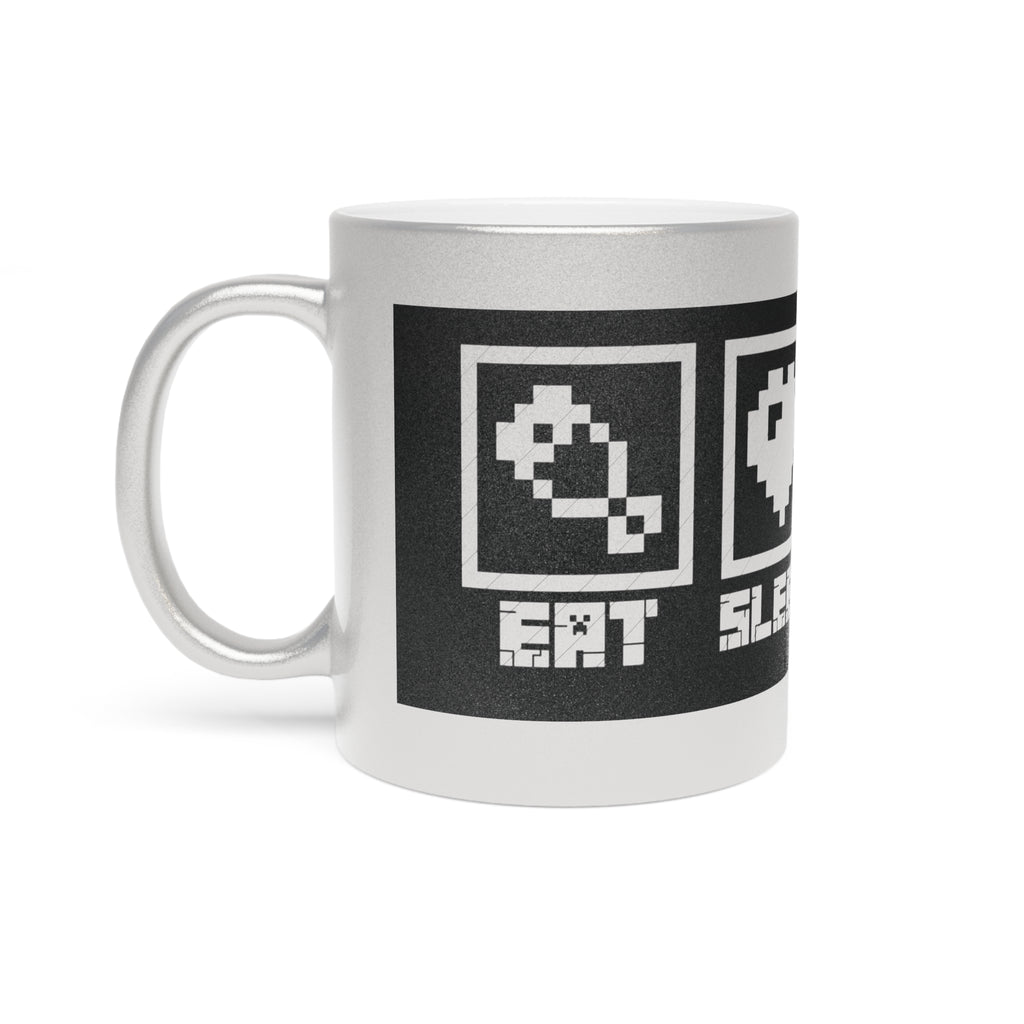Mug - Eat Sleep Mine Repeat - Minecraft Inspired Design - Silver/Gold
