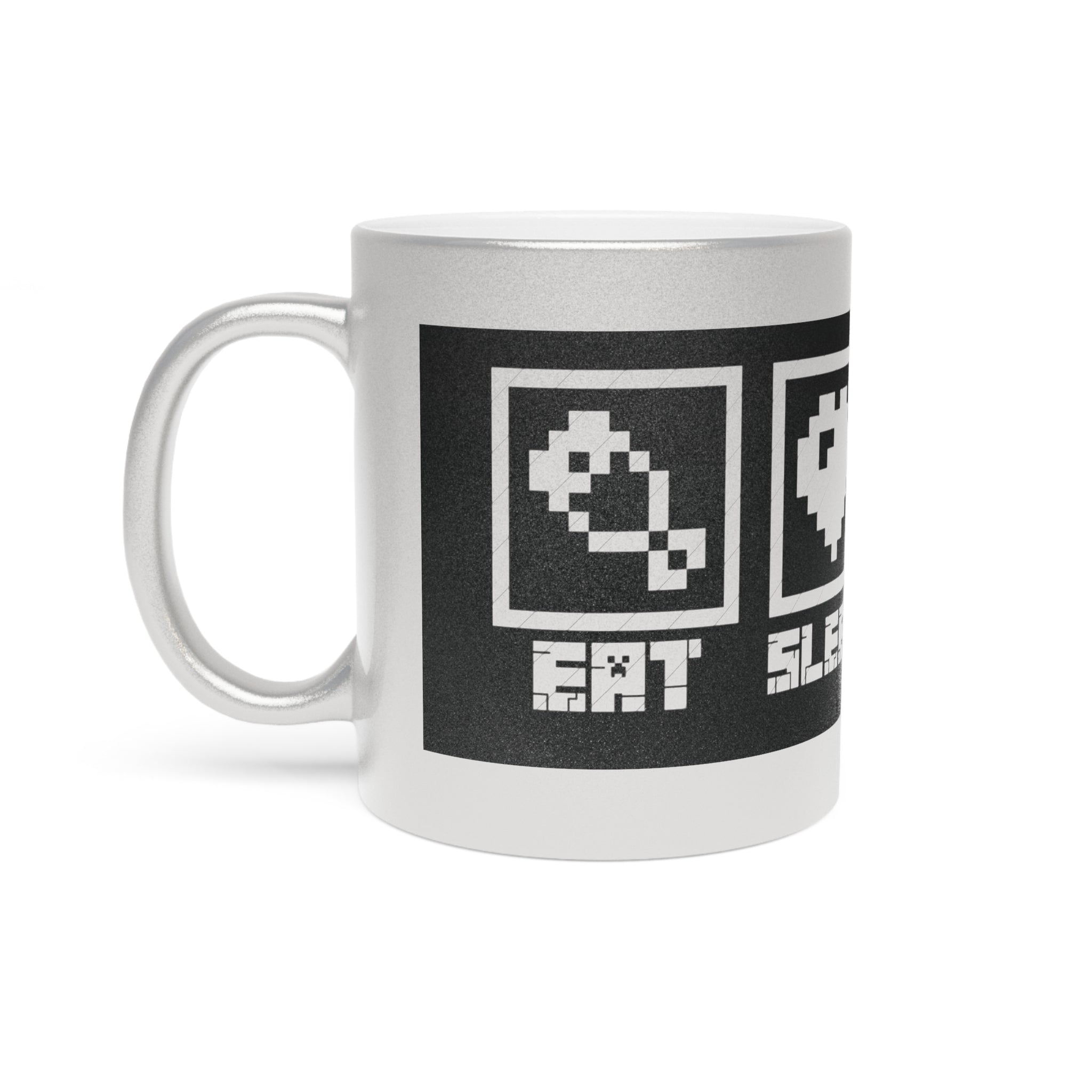 Mug - Eat Sleep Mine Repeat - Minecraft Inspired Design - Silver/Gold