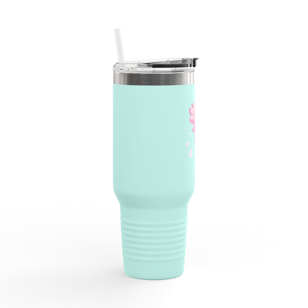 Travel Mug - Pixelated Pink Axolotl Design