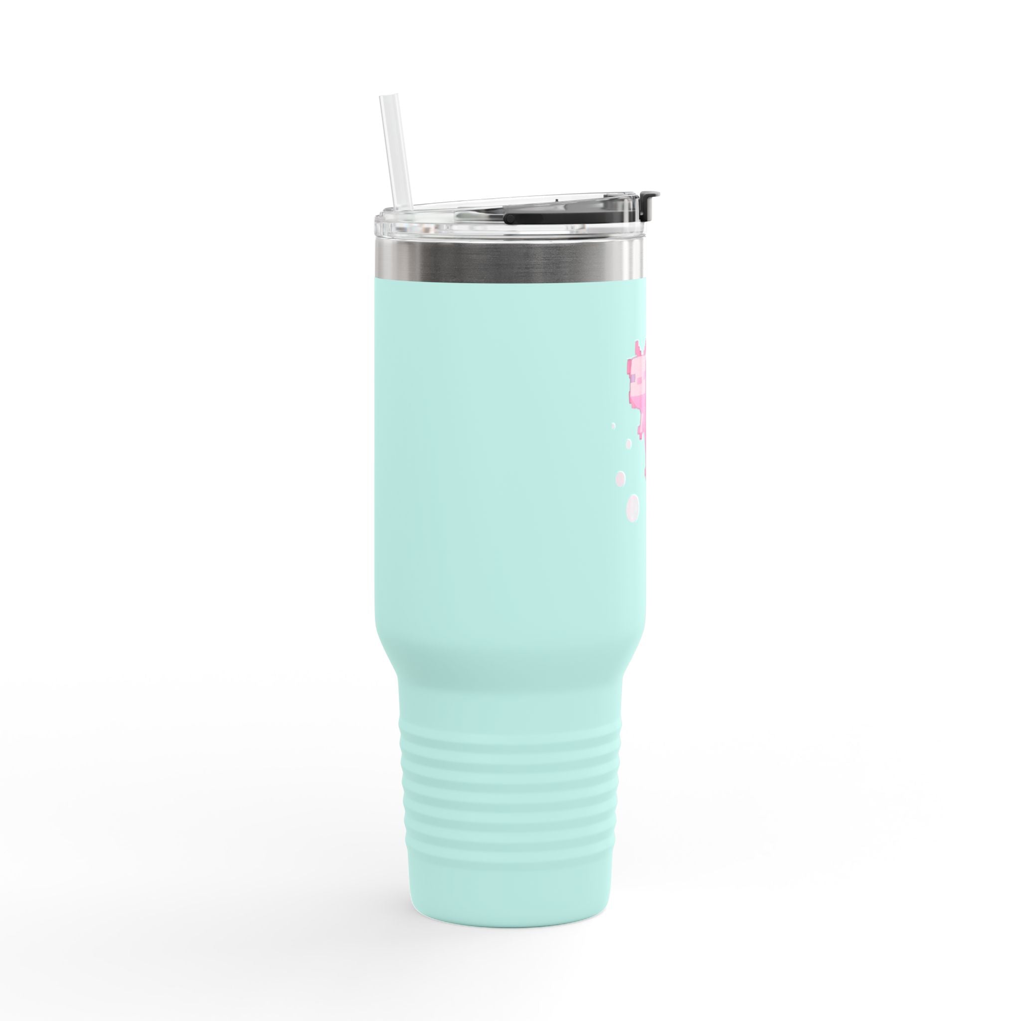 Travel Mug - Pixelated Pink Axolotl Design