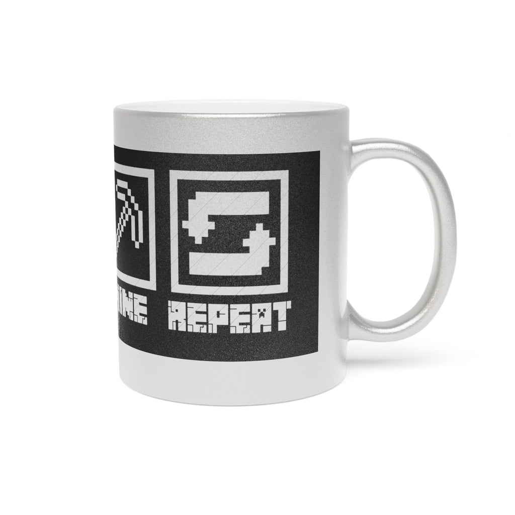 Mug - Eat Sleep Mine Repeat - Minecraft Inspired Design - Silver/Gold