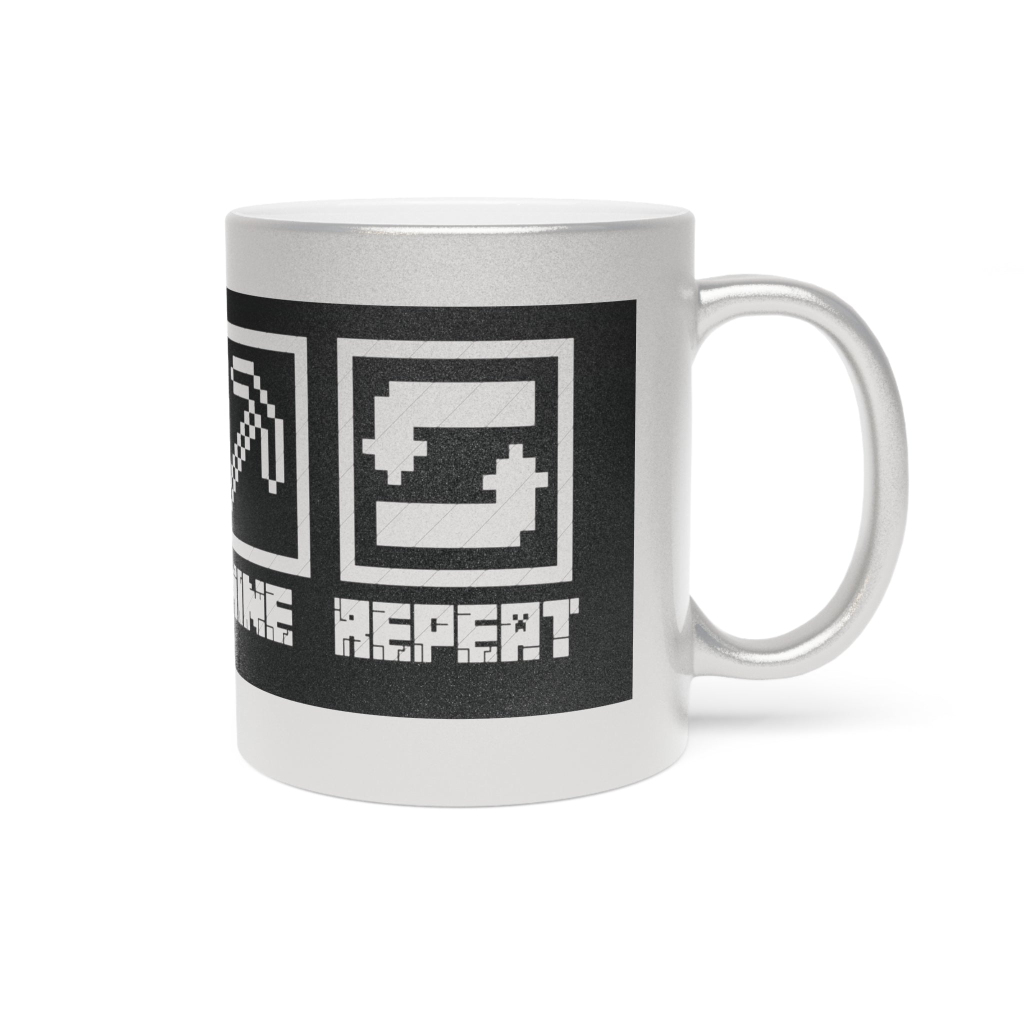 Mug - Eat Sleep Mine Repeat - Minecraft Inspired Design - Silver/Gold