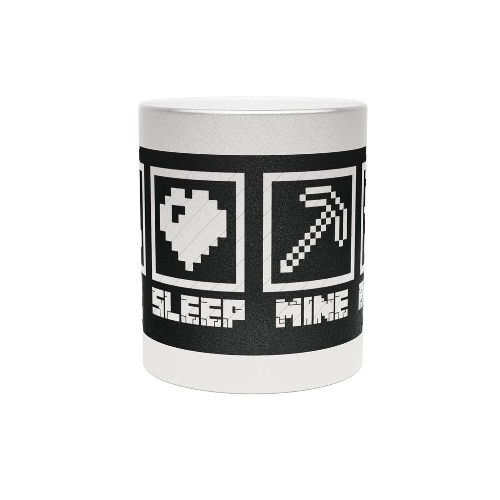Mug - Eat Sleep Mine Repeat - Minecraft Inspired Design - Silver/Gold