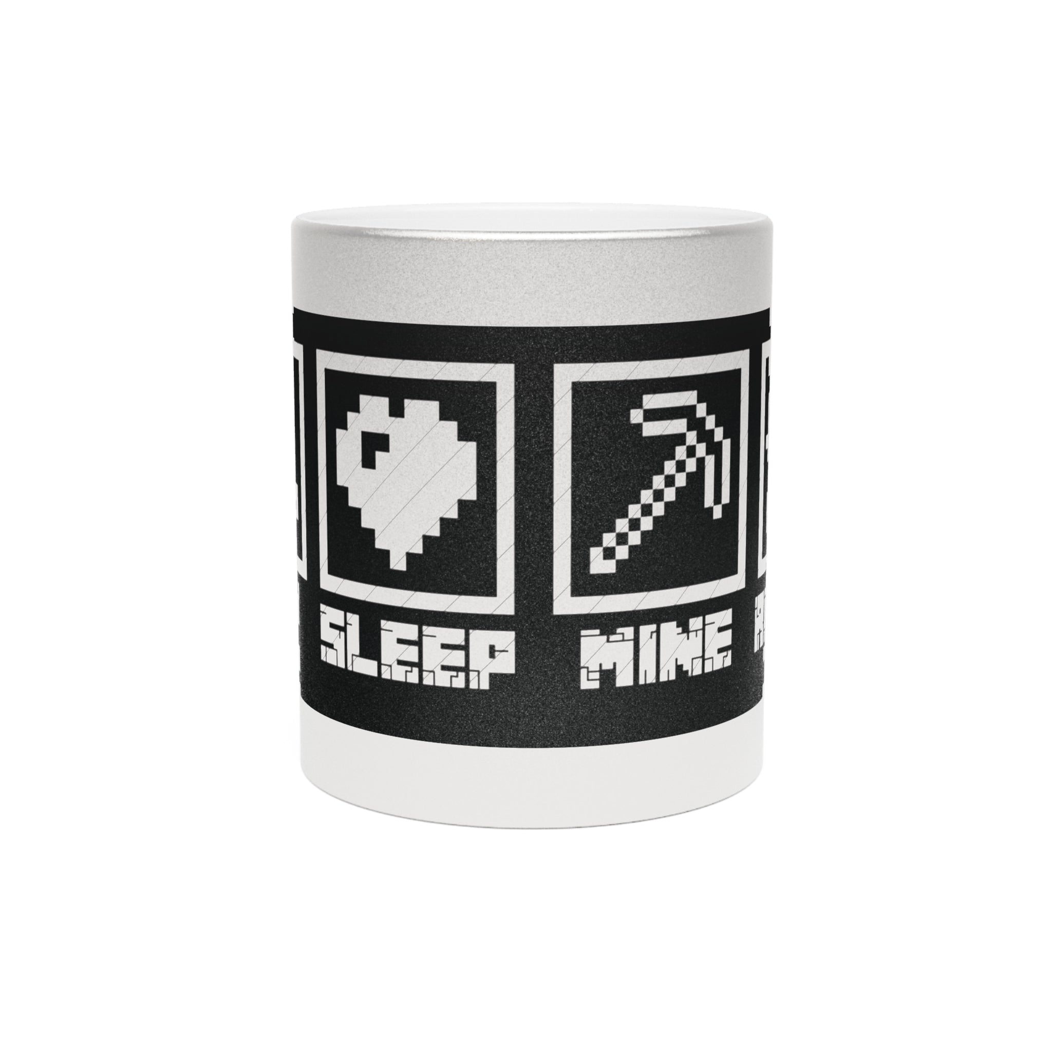 Mug - Eat Sleep Mine Repeat - Minecraft Inspired Design - Silver/Gold