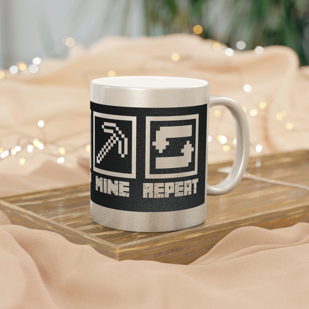 Mug - Eat Sleep Mine Repeat - Minecraft Inspired Design - Silver/Gold